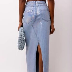 NWT Metallic Light Blue Denim Maxi Skirt